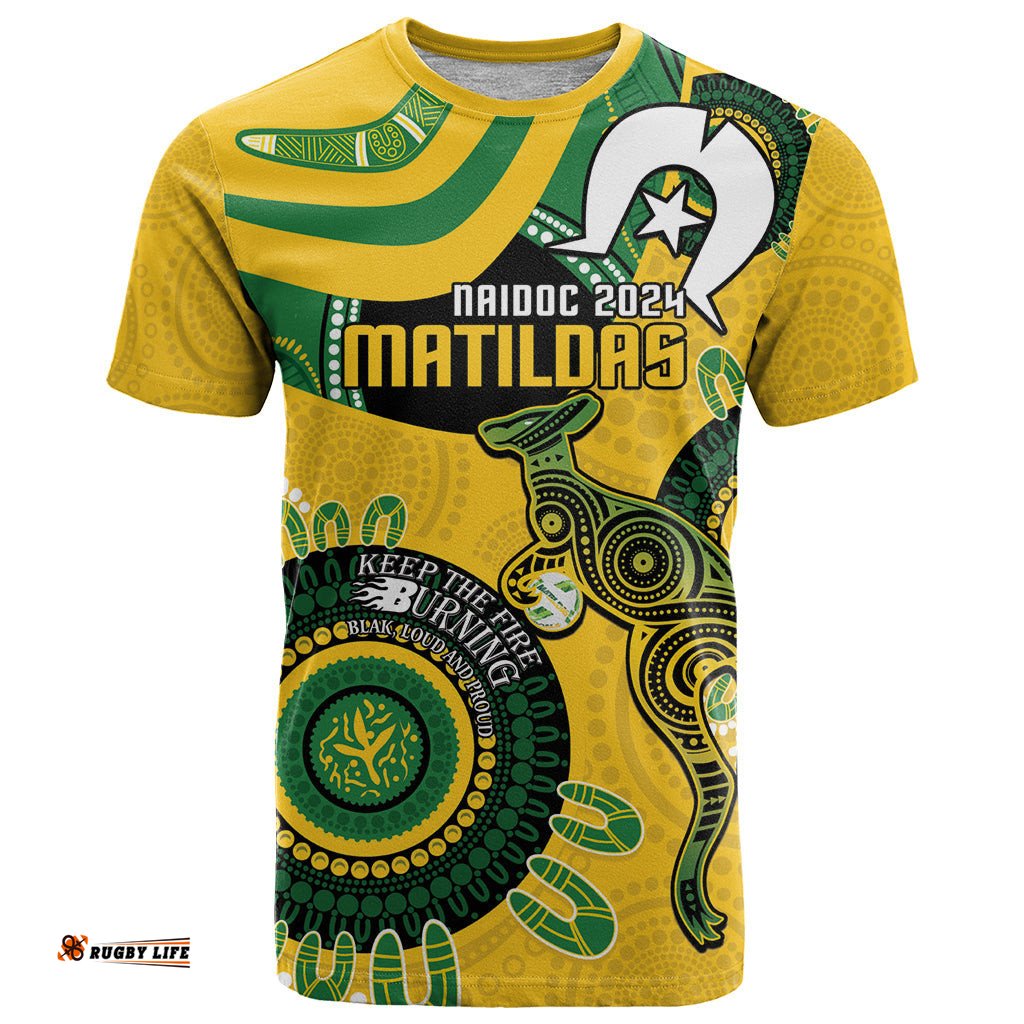 custom matildas naidoc week t shirt australia kangaroo keep the fire burning yellow