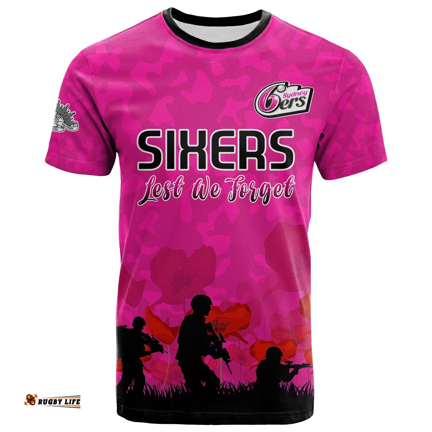 sydney sixers cricket t shirt anzac day camouflage poppy lest we forget