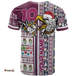 sea eagles rugby christmas t shirt custom scratch eagles snowflakes ho ho ho personalized name and number t shirt