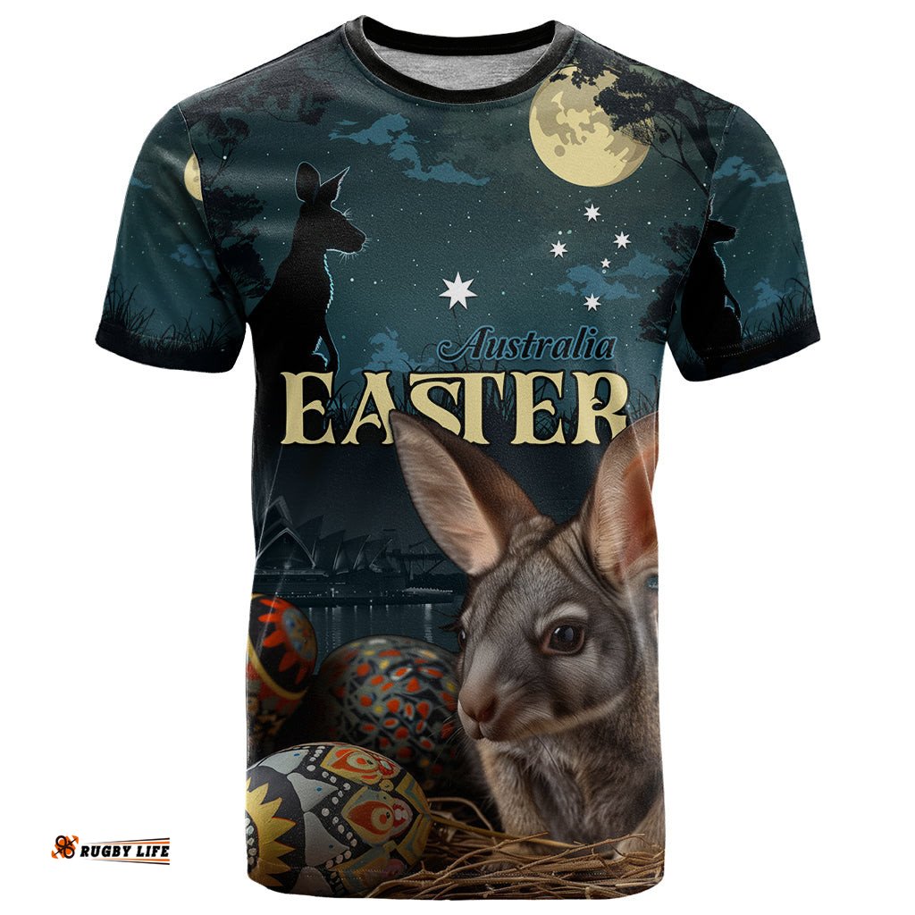 australia easter 2024 t shirt bunny with aboriginal eggs at starry night