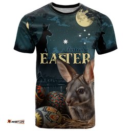 australia easter 2024 t shirt bunny with aboriginal eggs at starry night