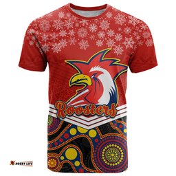 custom roosters rugby christmas t shirt merry xmas 2023 mix aboriginal art