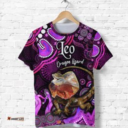 australian astrology t shirt leo dragon lizard zodiac aboriginal vibes pink