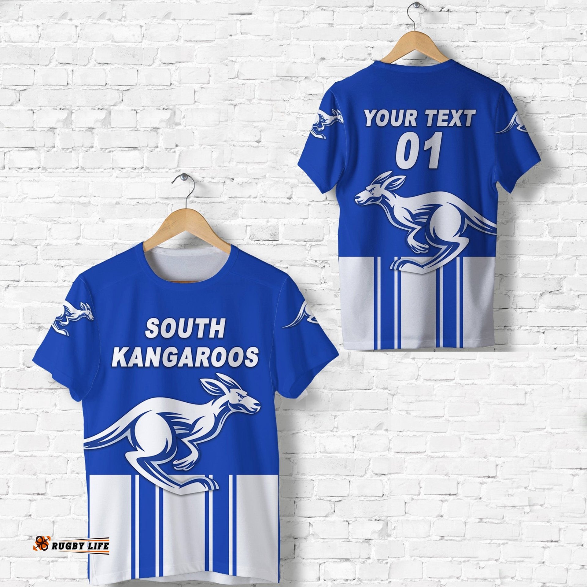 custom personalised south alice football club t shirt south kangaroos original blue custom text and number