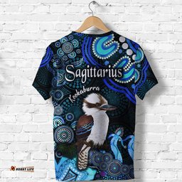 australian astrology t shirt sagittarius kookaburra zodiac aboriginal vibes blue