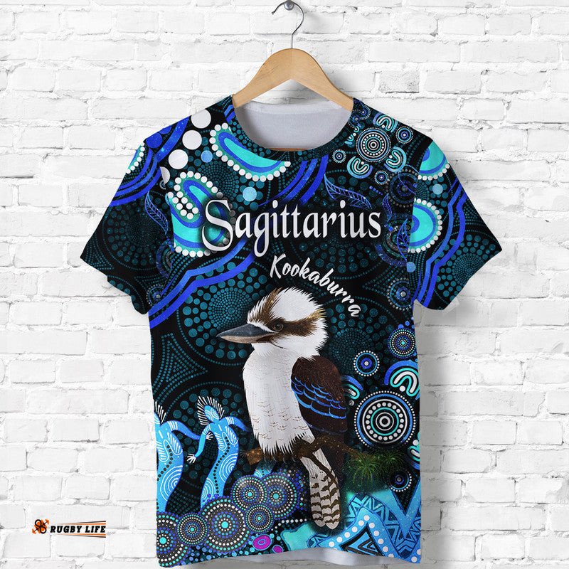 australian astrology t shirt sagittarius kookaburra zodiac aboriginal vibes blue