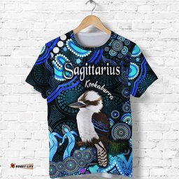 australian astrology t shirt sagittarius kookaburra zodiac aboriginal vibes blue