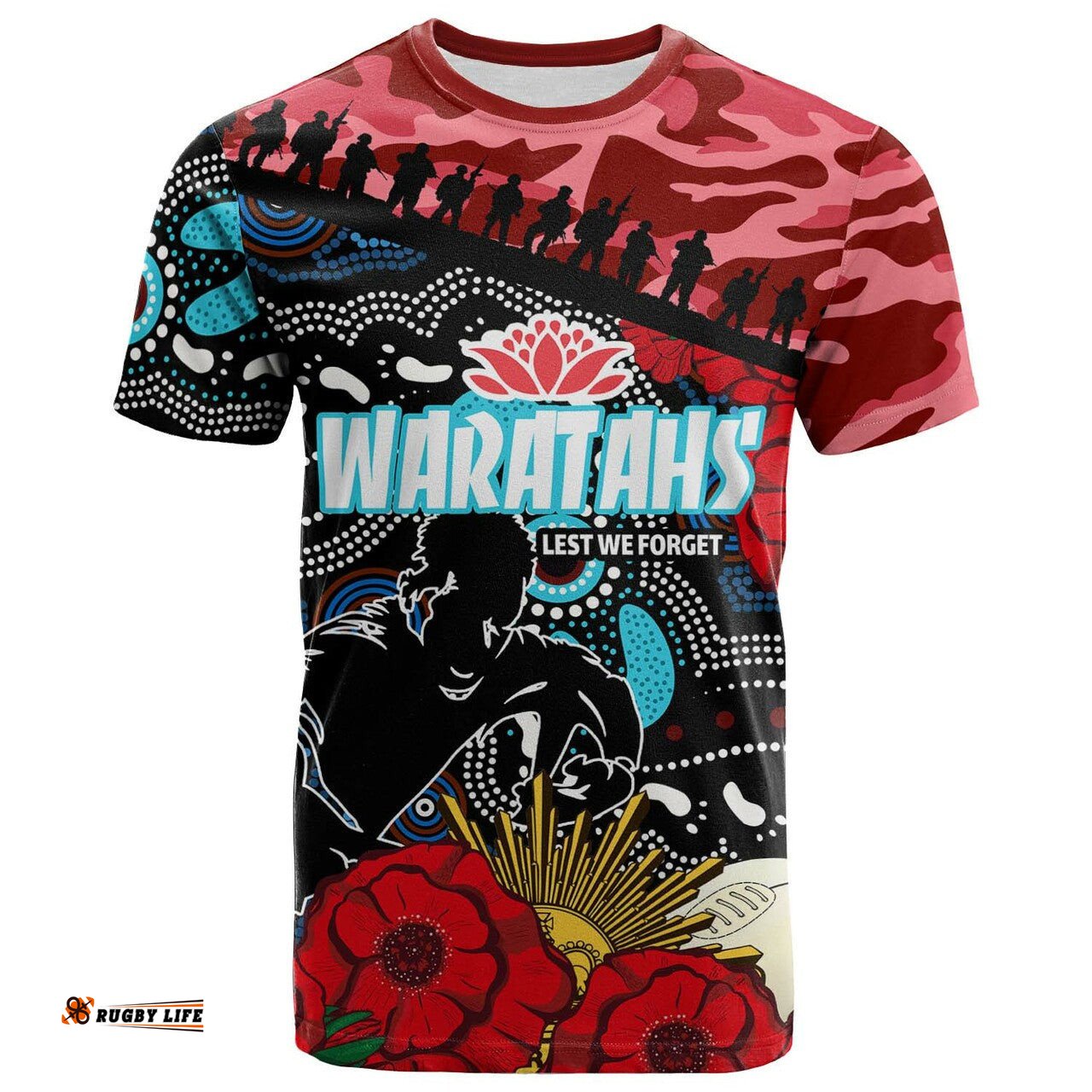 waratahs rugby t shirt custom anzac nsw waratahs aboriginal flower t shirt 0