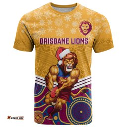 custom brisbane lions football christmas t shirt merry xmas 2023 mix aboriginal art