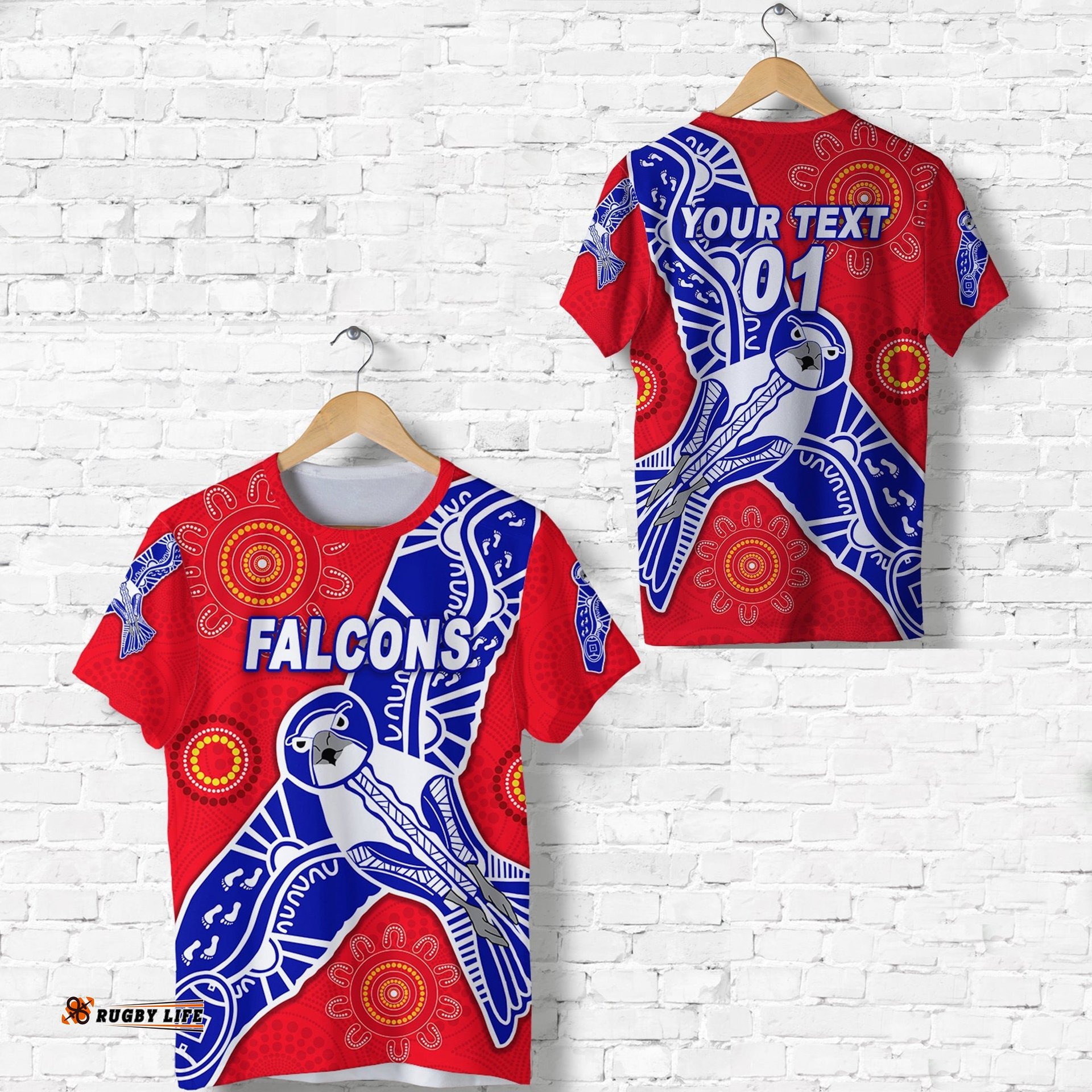 custom personalised west perth football club t shirt falcons indigenous version red custom text and number