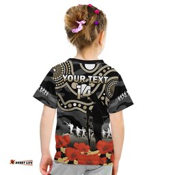 custom text and number collingwood football anzac 2023 t shirt aboriginal mix poppy camouflage