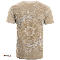 beige australia lizard with aboriginal art t shirt