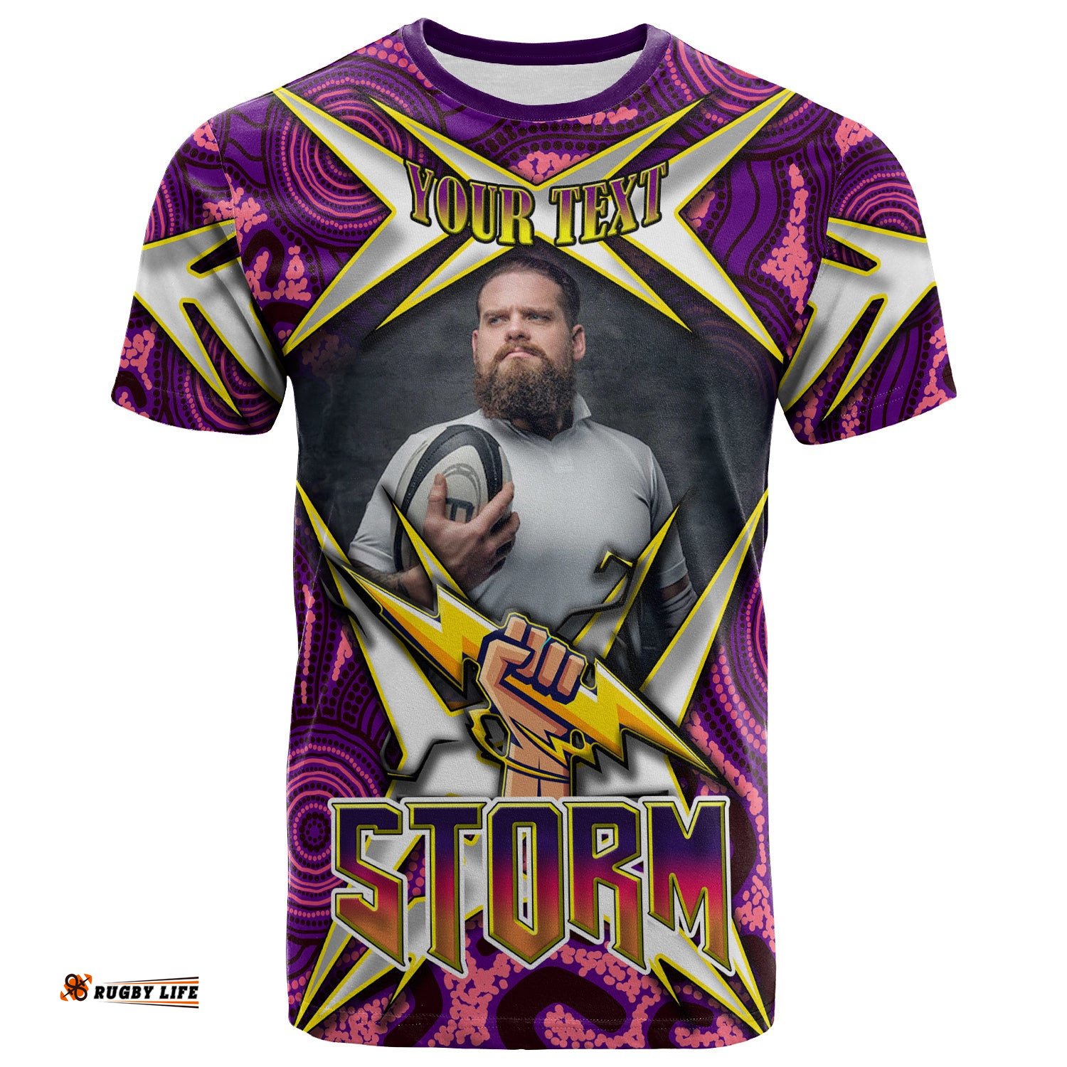 storm rugby t shirt personalised photo storm hand thunder with aboriginal pattern t shirt