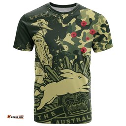 custom text and number nrl anzac 2023 rabbitohs t shirt camouflage