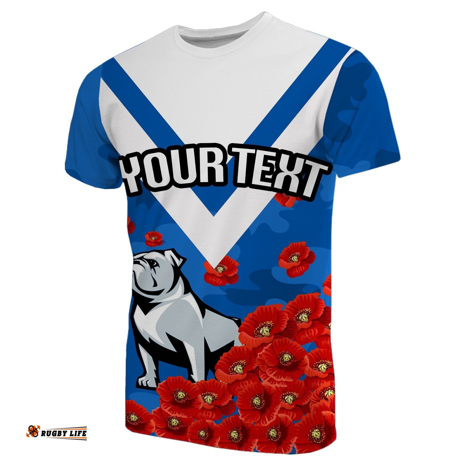 custom personalisedbulldogs t shirt poppy flowers
