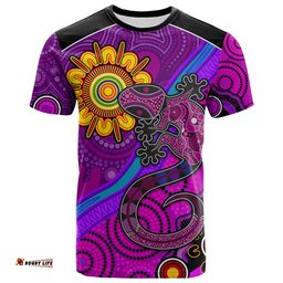 custom text and number australia lizard and sun t shirt aboriginal art purple