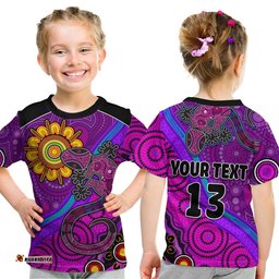 custom text and number australia lizard and sun t shirt aboriginal art purple
