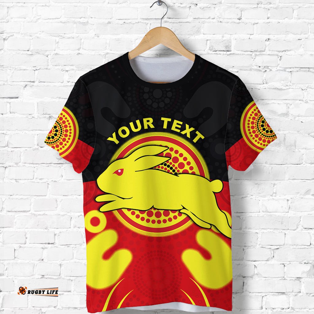 custom personalised rabbitohs indigenous t shirt style aboriginal flag