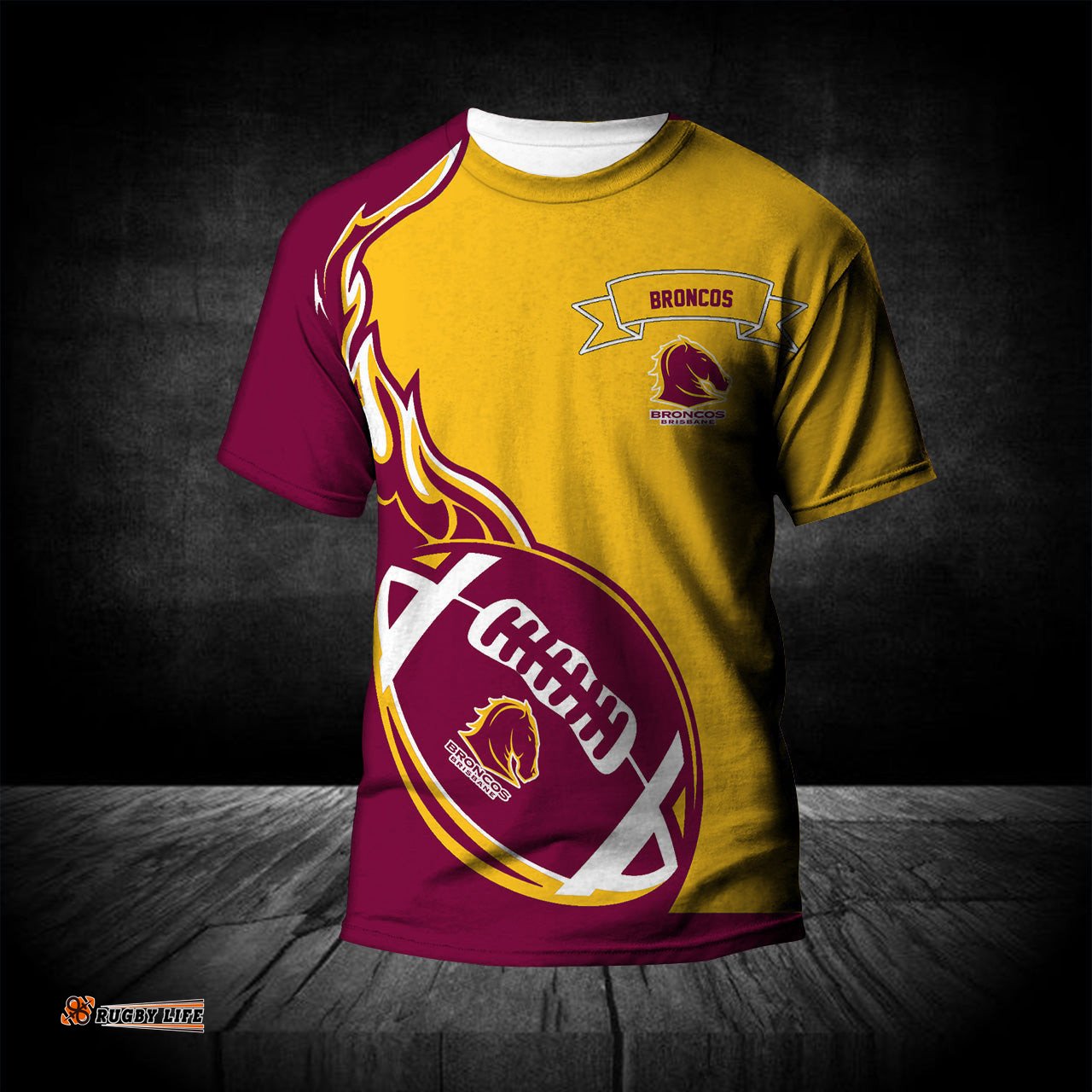 brisbane broncos t shirt flame ball nrl