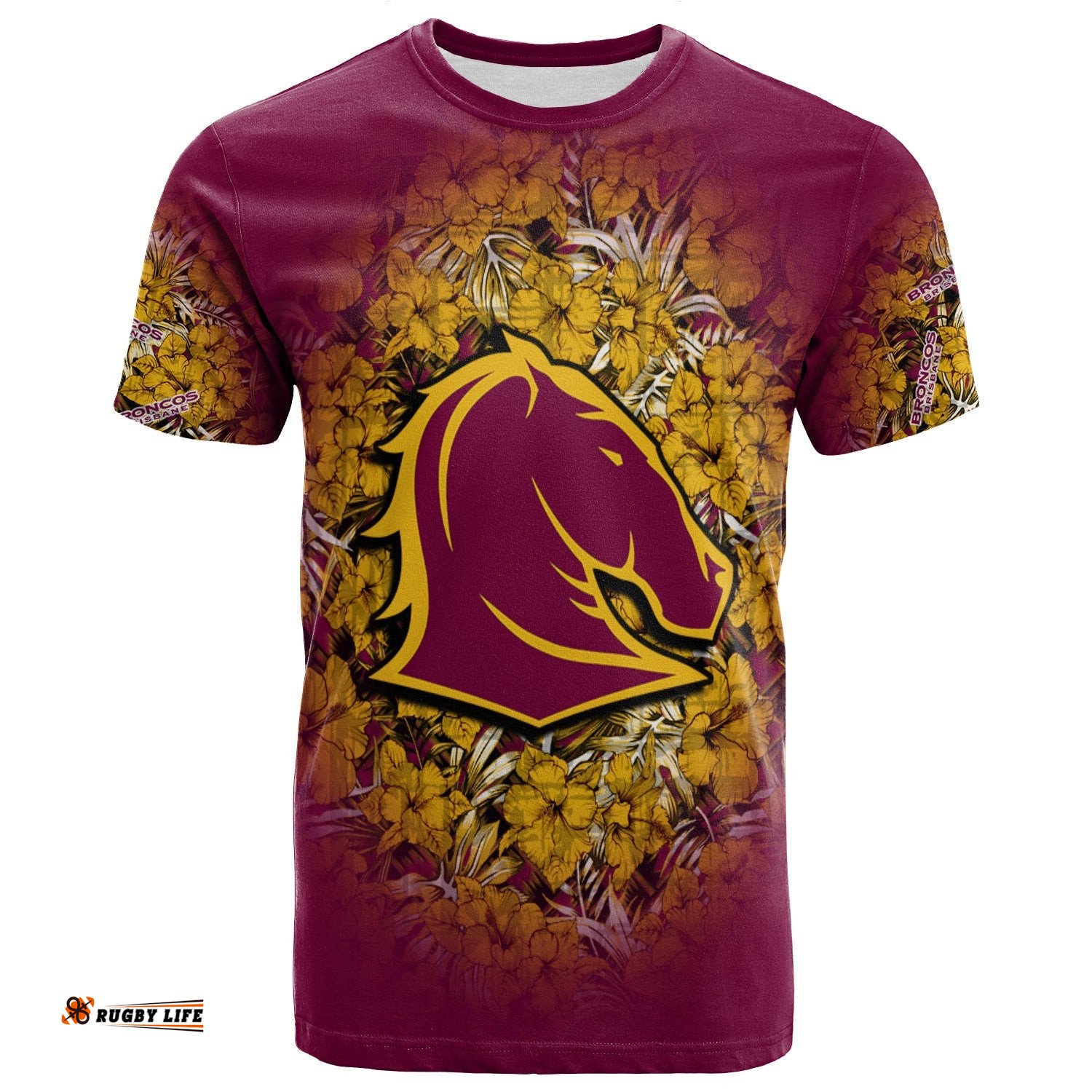 brisbane broncos t shirt polynesian hibiscus tropical vintage nrl