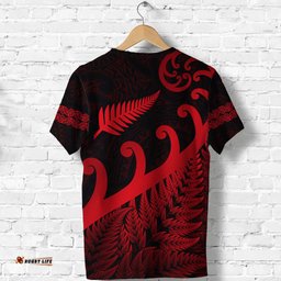 new zealand rugby maori t shirt silver fern koru vibes red