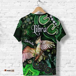 australian astrology t shirt libra cockatoo glider zodiac aboriginal vibes green