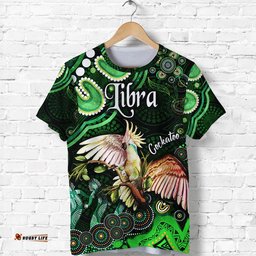 australian astrology t shirt libra cockatoo glider zodiac aboriginal vibes green