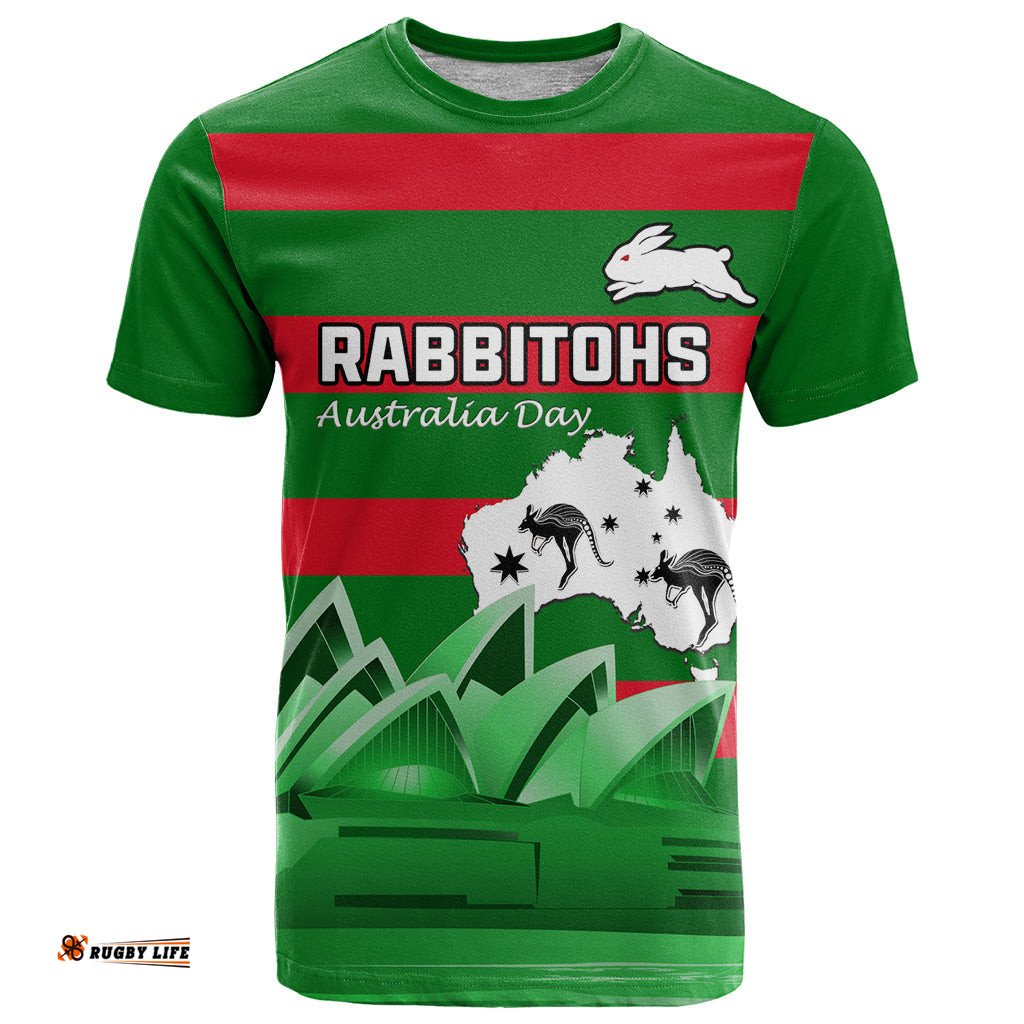 custom australia day rabbitohs t shirt nrl 2024 sydney opera house with map