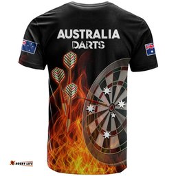 australia darts fire burning black style t shirt