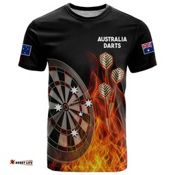 australia darts fire burning black style t shirt