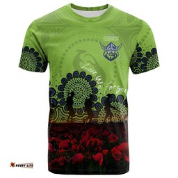 canberra raiders t shirt personalized aboriginal rugby anzac day poppy with soldiers nrl