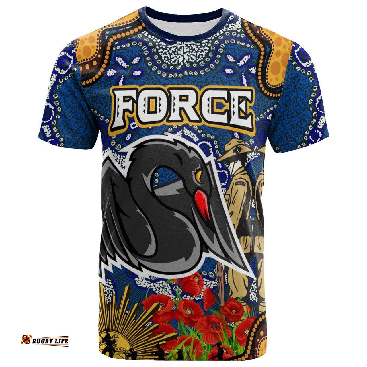 western force rugby t shirt anzac day western force with aboriginal poppy flower t shirt 0