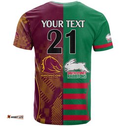 custom nrl rabbitohs and broncos t shirt sporty style