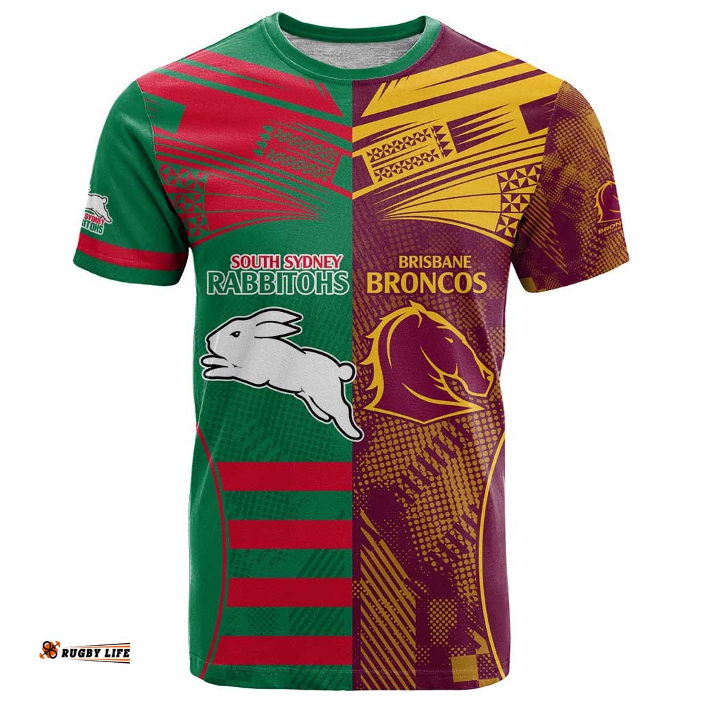 custom nrl rabbitohs and broncos t shirt sporty style