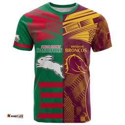 custom nrl rabbitohs and broncos t shirt sporty style