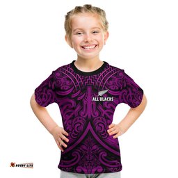 custom text and number new zealand silver fern rugby t shirt all black purple nz maori pattern