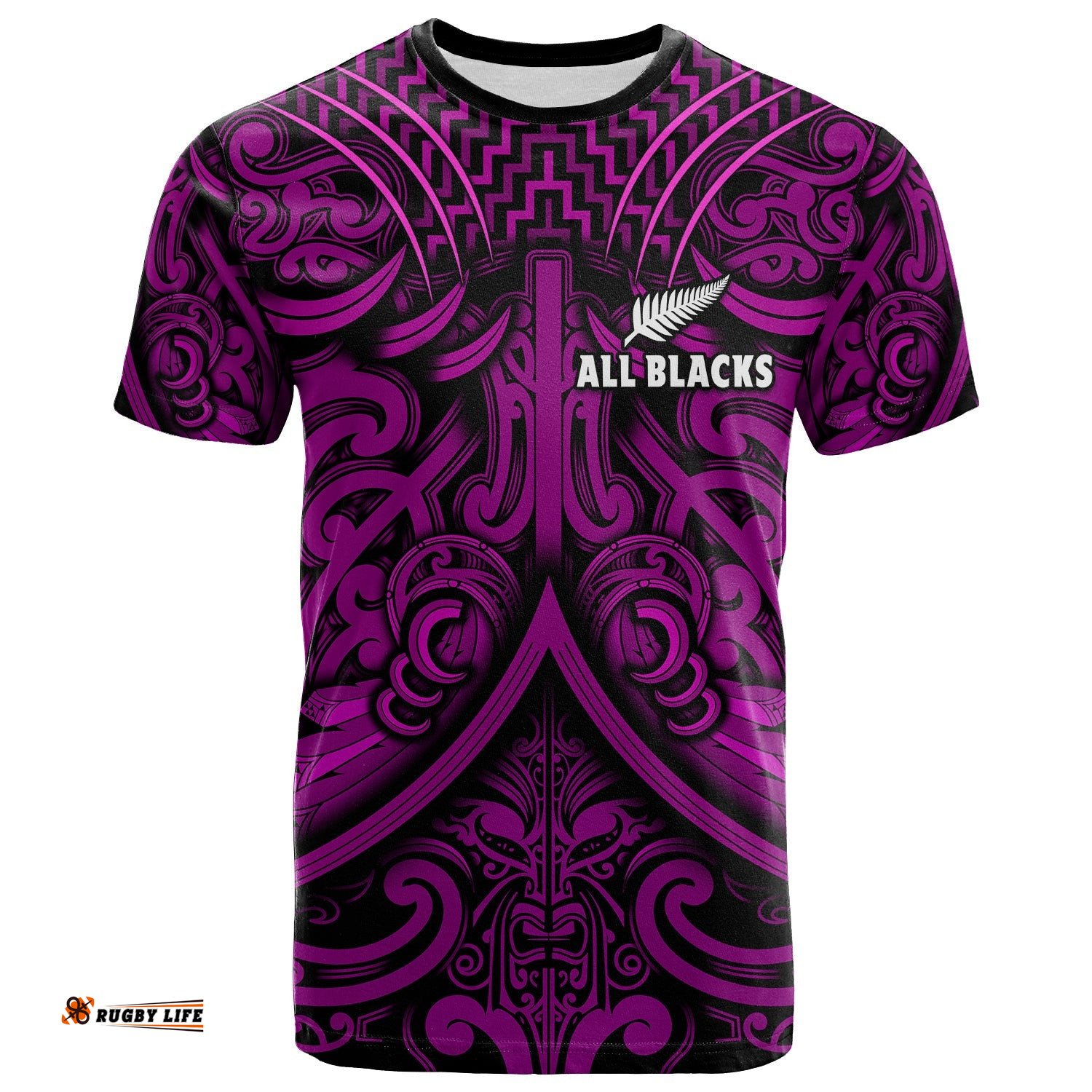 custom text and number new zealand silver fern rugby t shirt all black purple nz maori pattern