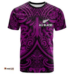 custom text and number new zealand silver fern rugby t shirt all black purple nz maori pattern