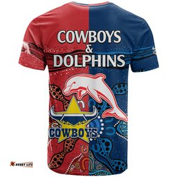 nrl half dolphins and half cowboys rugby t shirt aboriginal 2023