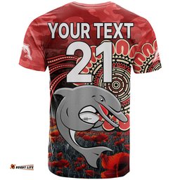 custom personalised nrl anzac redcliffe dolphins poppy flowers t shirt