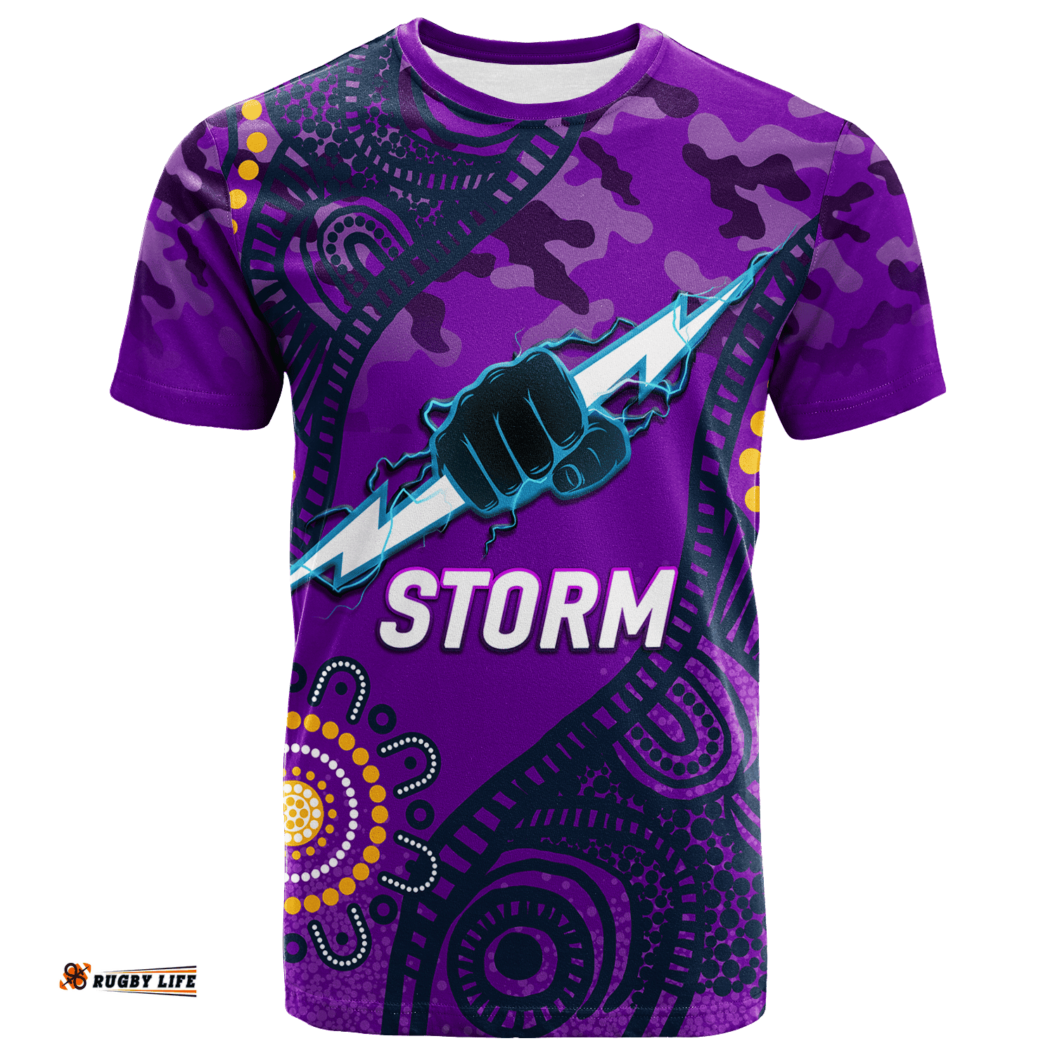 storm rugby anzac day camouflage indigenous art t shirt
