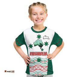 custom personalised rabbitohs australia day t shirt flag map and aboriginal wave