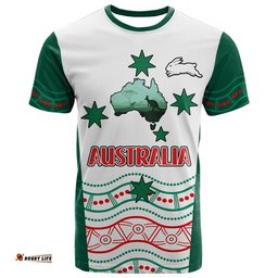 custom personalised rabbitohs australia day t shirt flag map and aboriginal wave