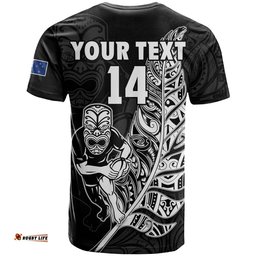 custom text and number new zealand tiki rugby t shirt nz warriors fern maori style