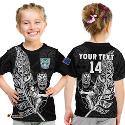 custom text and number new zealand tiki rugby t shirt nz warriors fern maori style