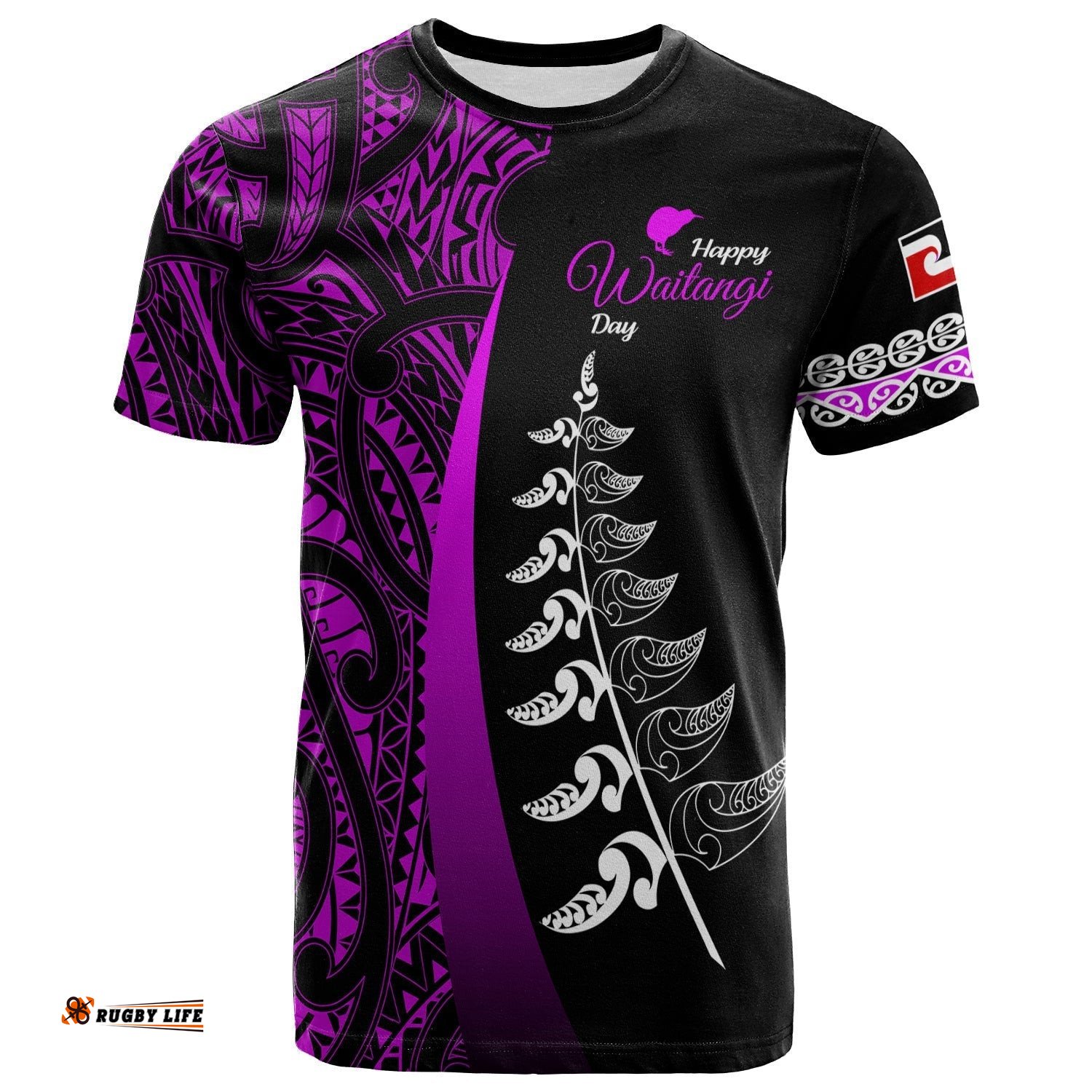 waitangi day t shirt maori mix fern style purple