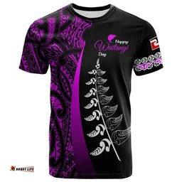 waitangi day t shirt maori mix fern style purple