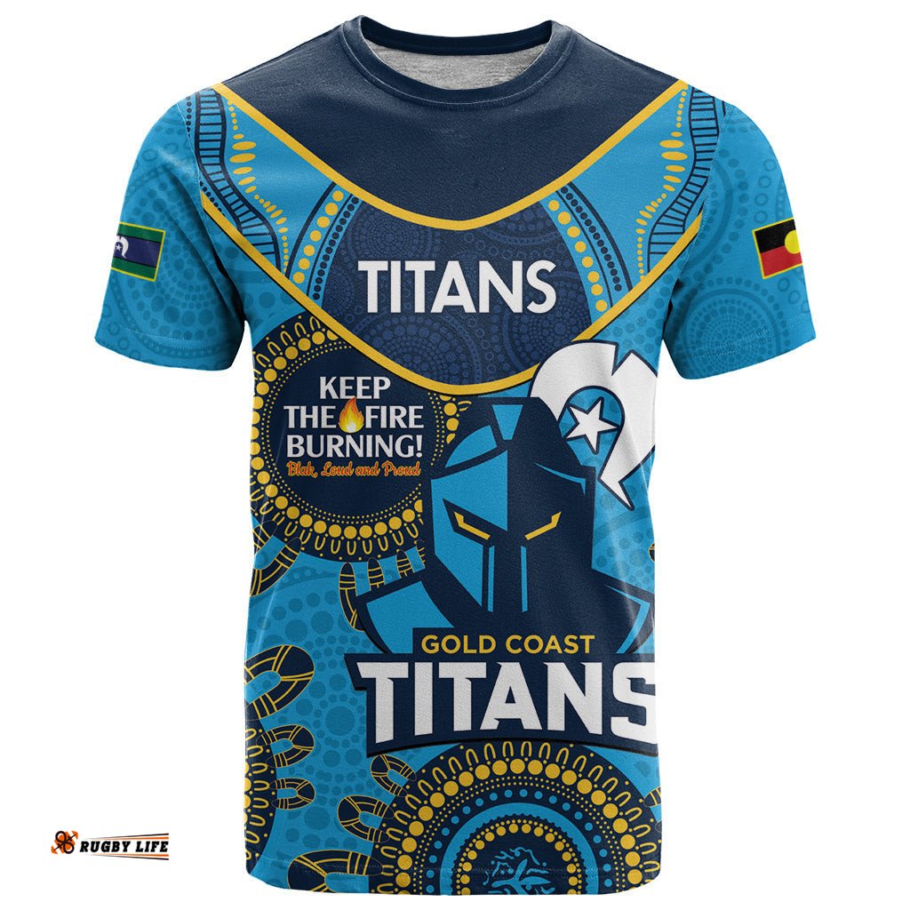 custom nrl titans naidoc week t shirt keep the fire burning indigenous art