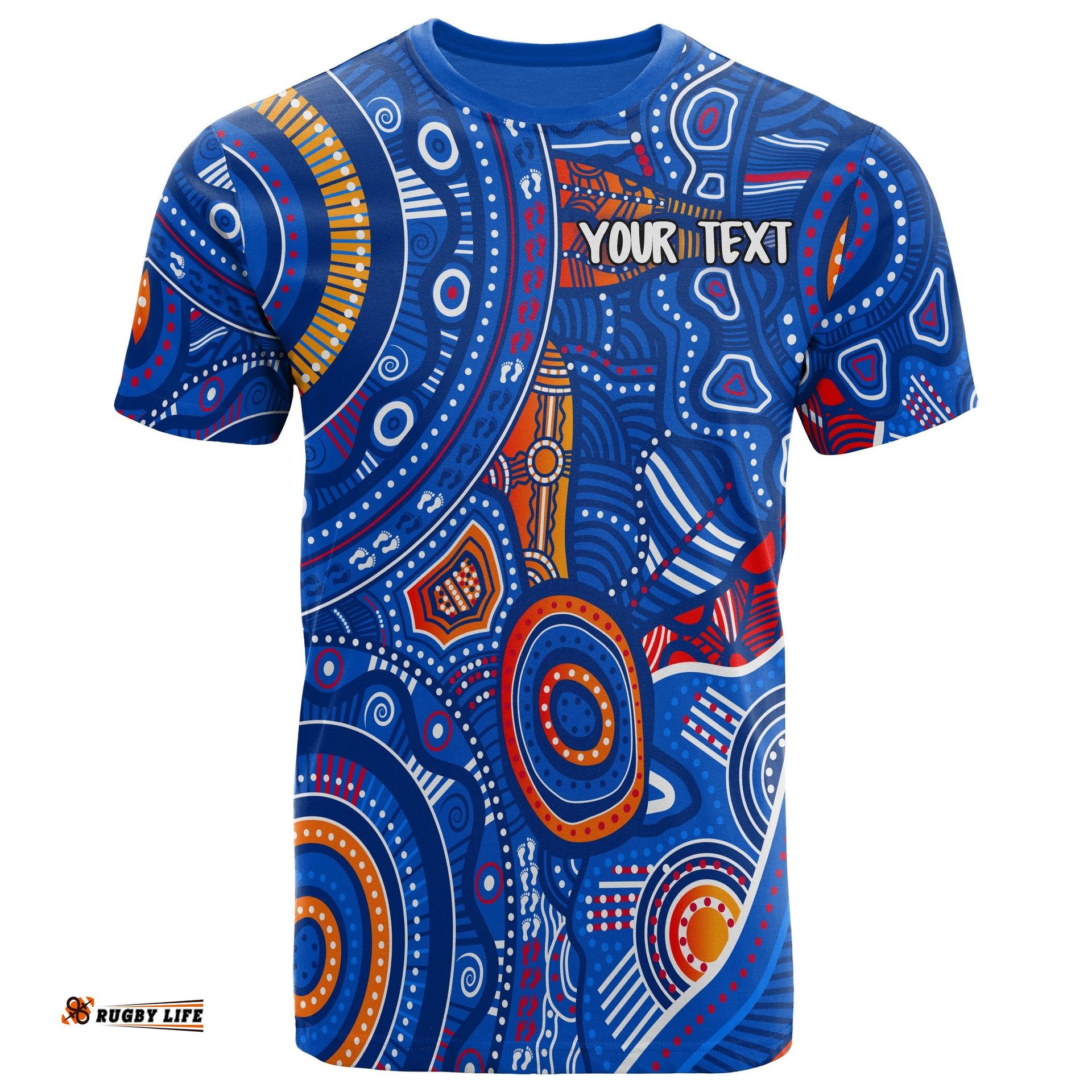 custom text aboriginal t shirt indigenous footprint patterns blue color
