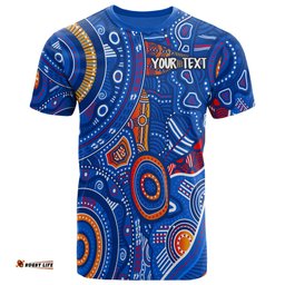custom text aboriginal t shirt indigenous footprint patterns blue color